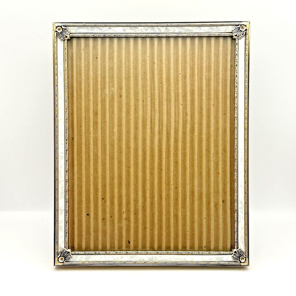 Vintage Brass 8x10 Picture Frame Pearl-Look Inlay Velvet Back Ornate
